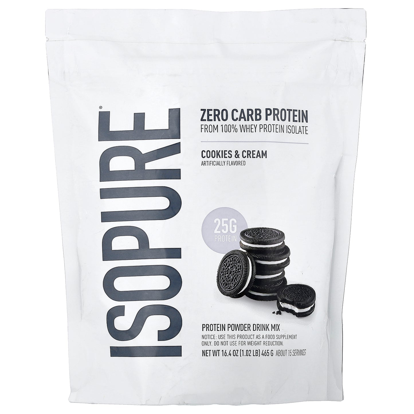 Isopure, Zero Carb Protein Powder, Cookies & Cream, 1.02 lb (465 g)