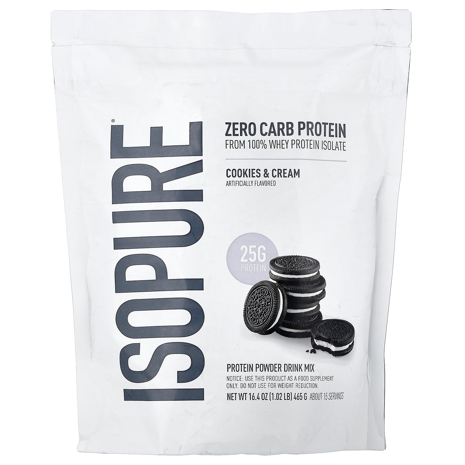 Isopure, Zero Carb Protein Powder, Cookies & Cream, 1.02 lb (465 g)
