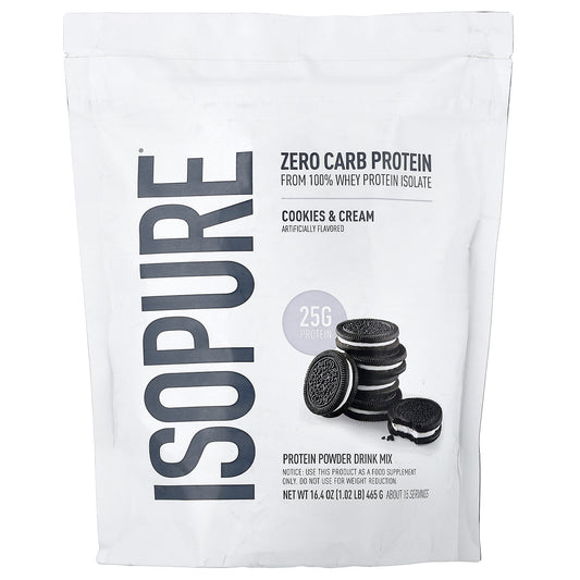 Isopure, Zero Carb Protein Powder, Cookies & Cream, 1.02 lb (465 g)