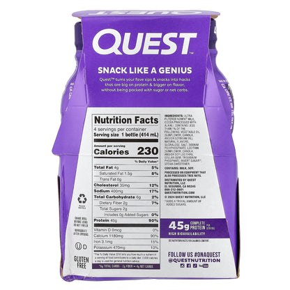 Quest Nutrition, Protein Milk Shake, Chocolate, 4 Bottles, 14 fl oz (414 ml) Each