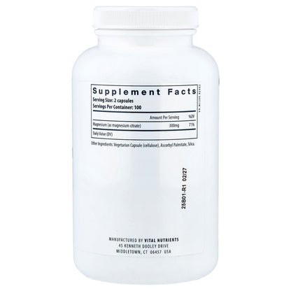 Vital Nutrients, Magnesium Citrate, 200 Vegan Capsules (150 mg per Capsule)