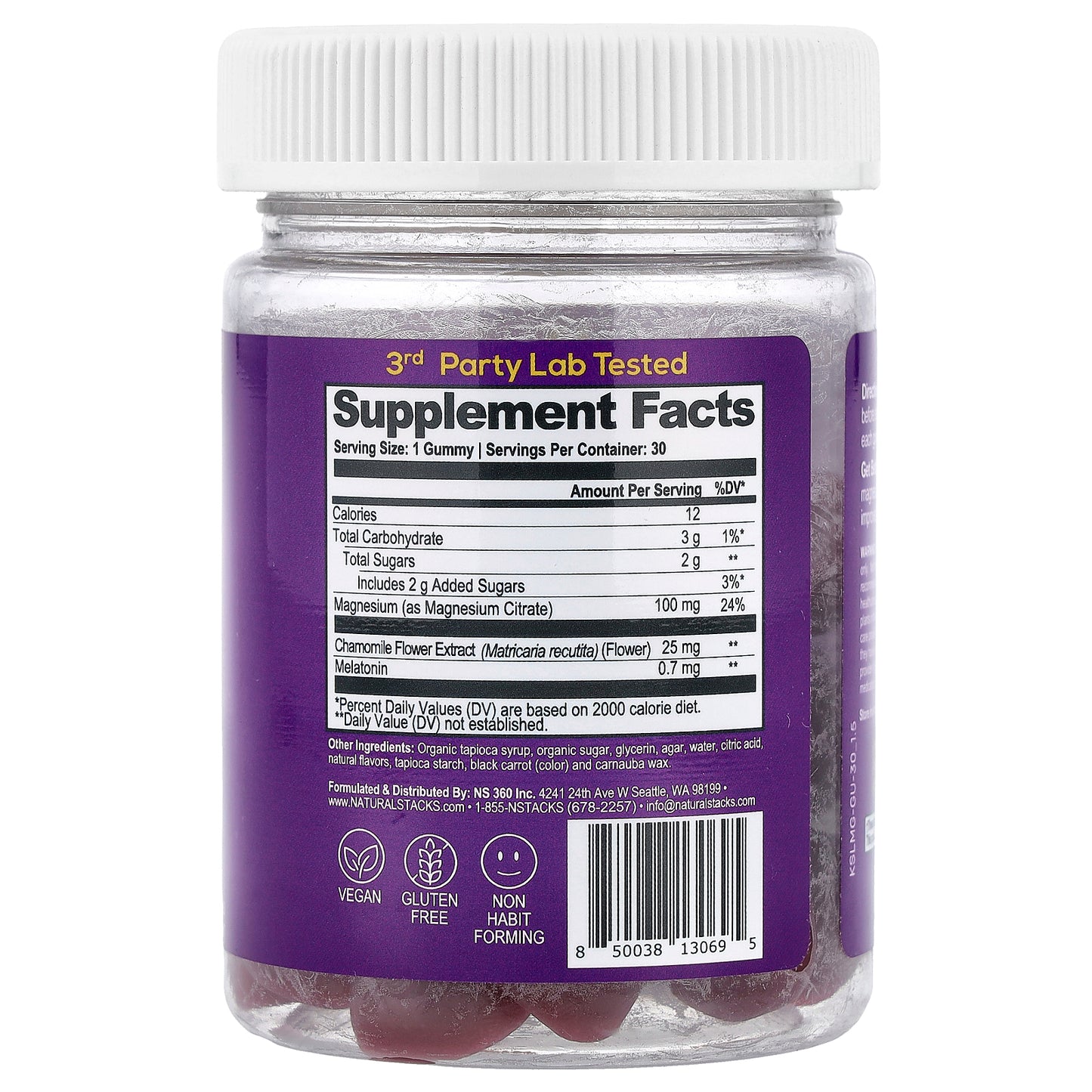 Natural Stacks, Kids Sleep Magnesium Gummies With Melatonin & Chamomile, Ages 4+, Mixed Berry,  30 Vegan Gummies