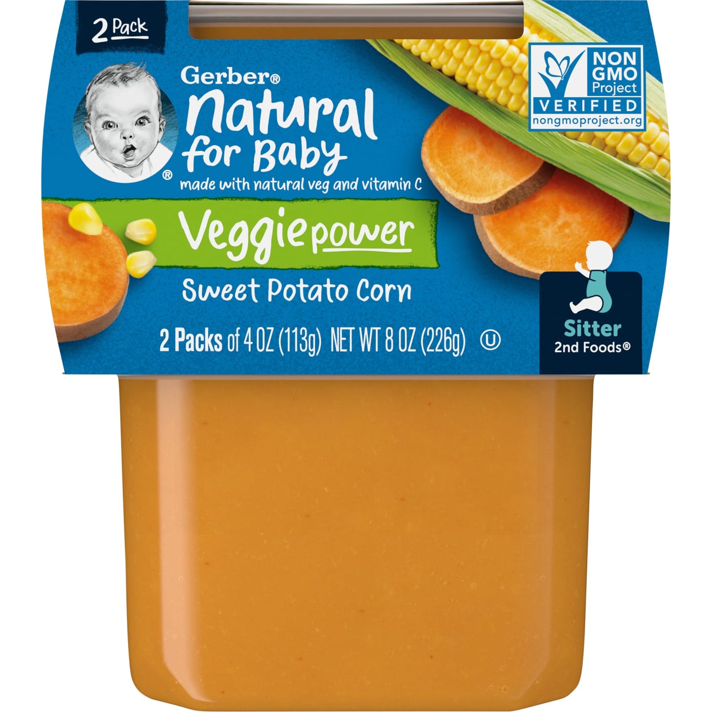 Gerber, Natural for Baby, Veggie Power, 2nd Foods®, Sweet Potato Corn, 2 Pack, 4 oz (113 g) Each