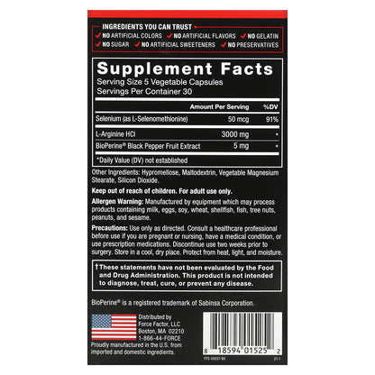 Force Factor, L-Arginine, 3,000 mg, 150 Capsules (600 mg per Capsule)