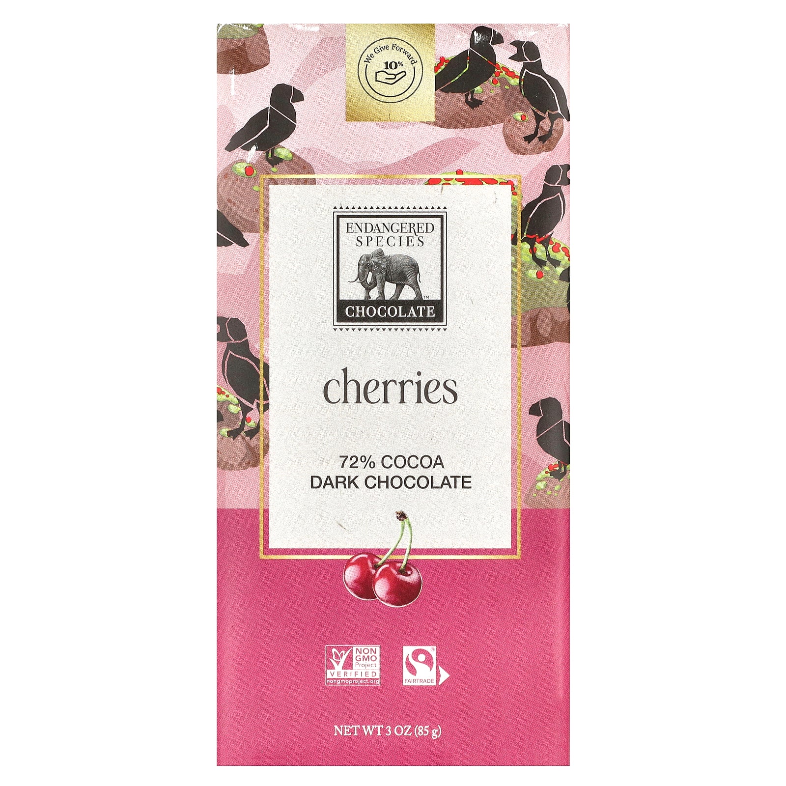 Endangered Species Chocolate, Cherries Dark Chocolate, 72% Cocoa, 3 oz (85 g)