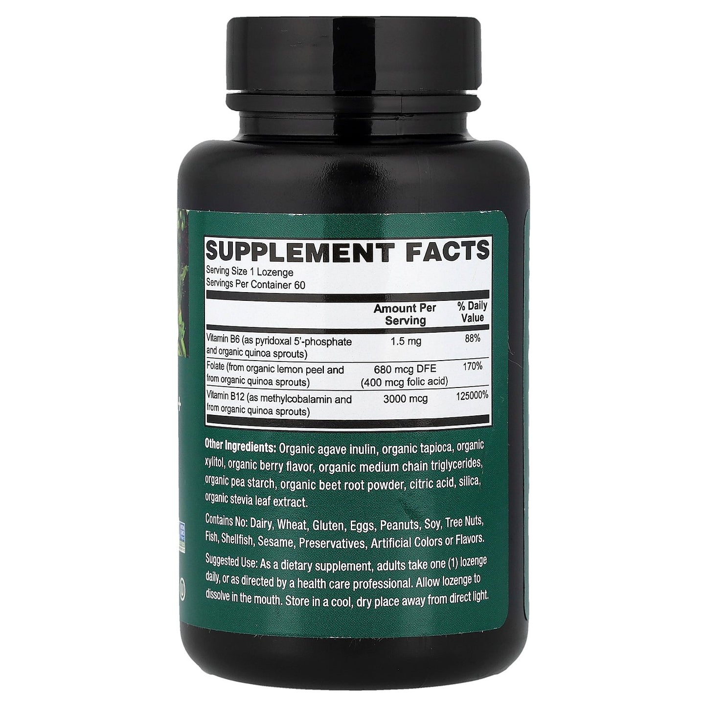 PlantFusion, Vegan Whole Food, Organic Folate + Methyl B12, Natural Berry, 60 Lozenges