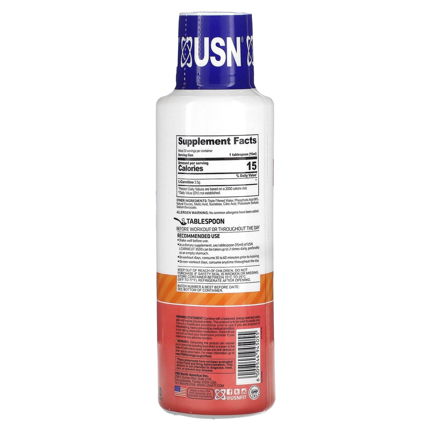 USN, Liquid L-Carnicut 3500, Max Strength Dosage, Peach Mango, 15.22 fl oz (450 ml)