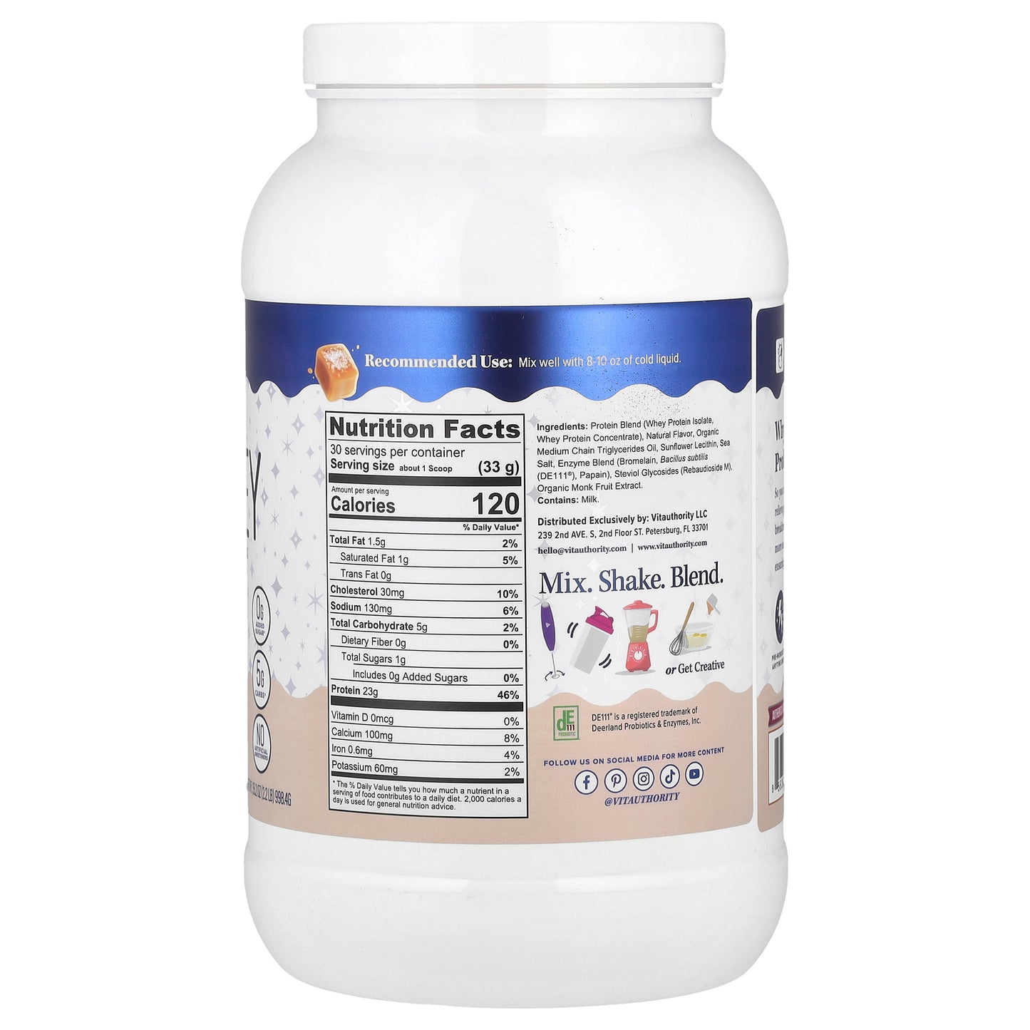 Vitauthority, Active, Vita Whey Protein Powder, Salted Caramel, 2.2 lb (998.4 g)