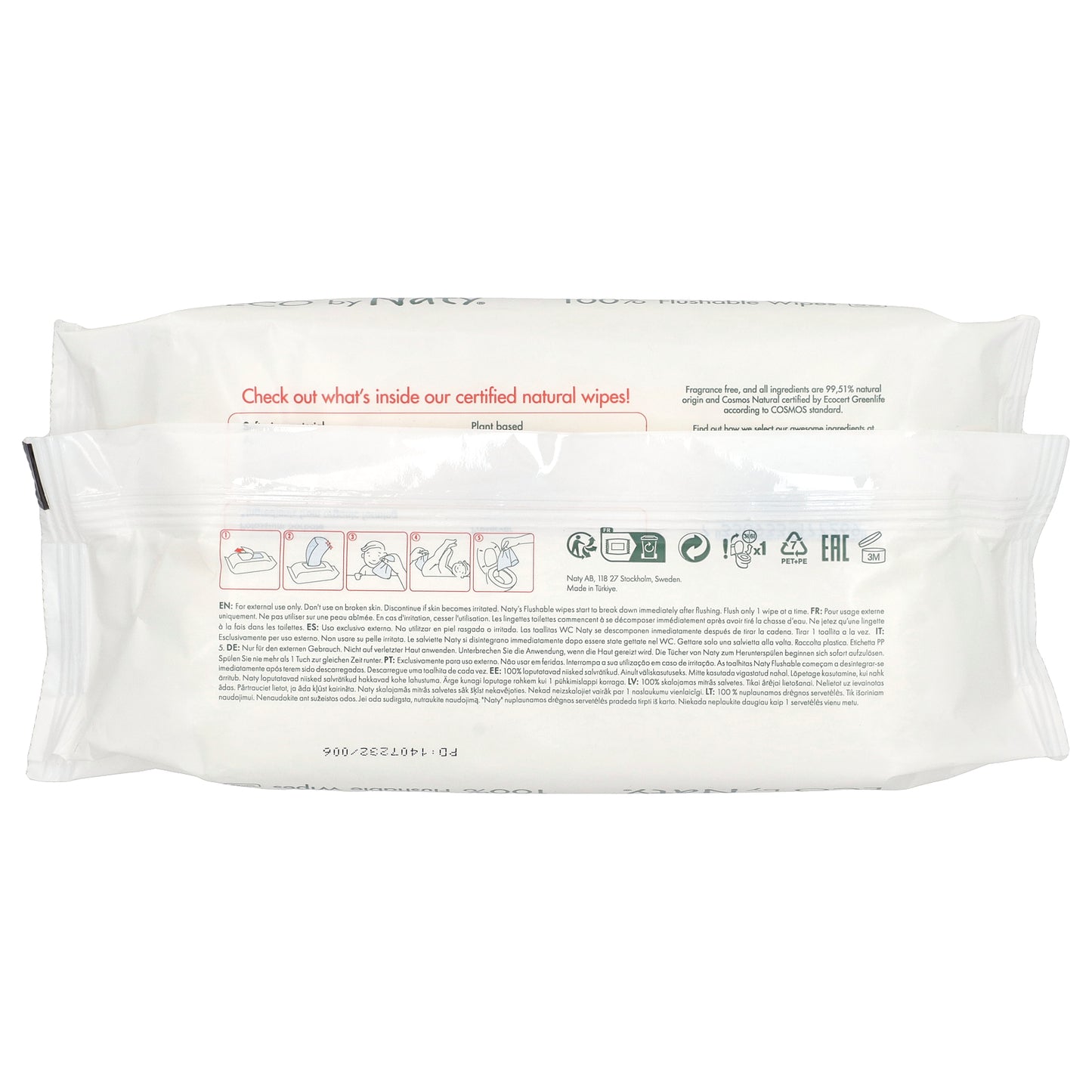 Naty, 100% Flushable Wipes, Fragrance Free , 56 Wipes