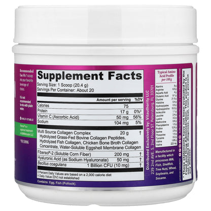 Vitauthority, Multi Collagen Protein+ Pre & Probiotics, Unflavored, 14.39 oz (408 g)