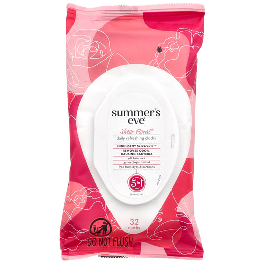 Summer's Eve, 5 in 1 Daily Refreshing Cloths, Sheer Floral®, 32 Cloths