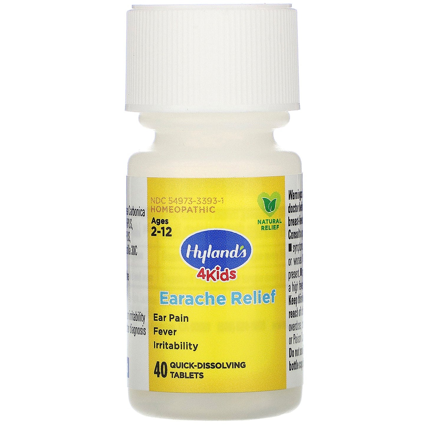 Hyland's Naturals, 4 Kids, Earache Relief, Ages 2-12, 40 Quick-Dissolving Tablets