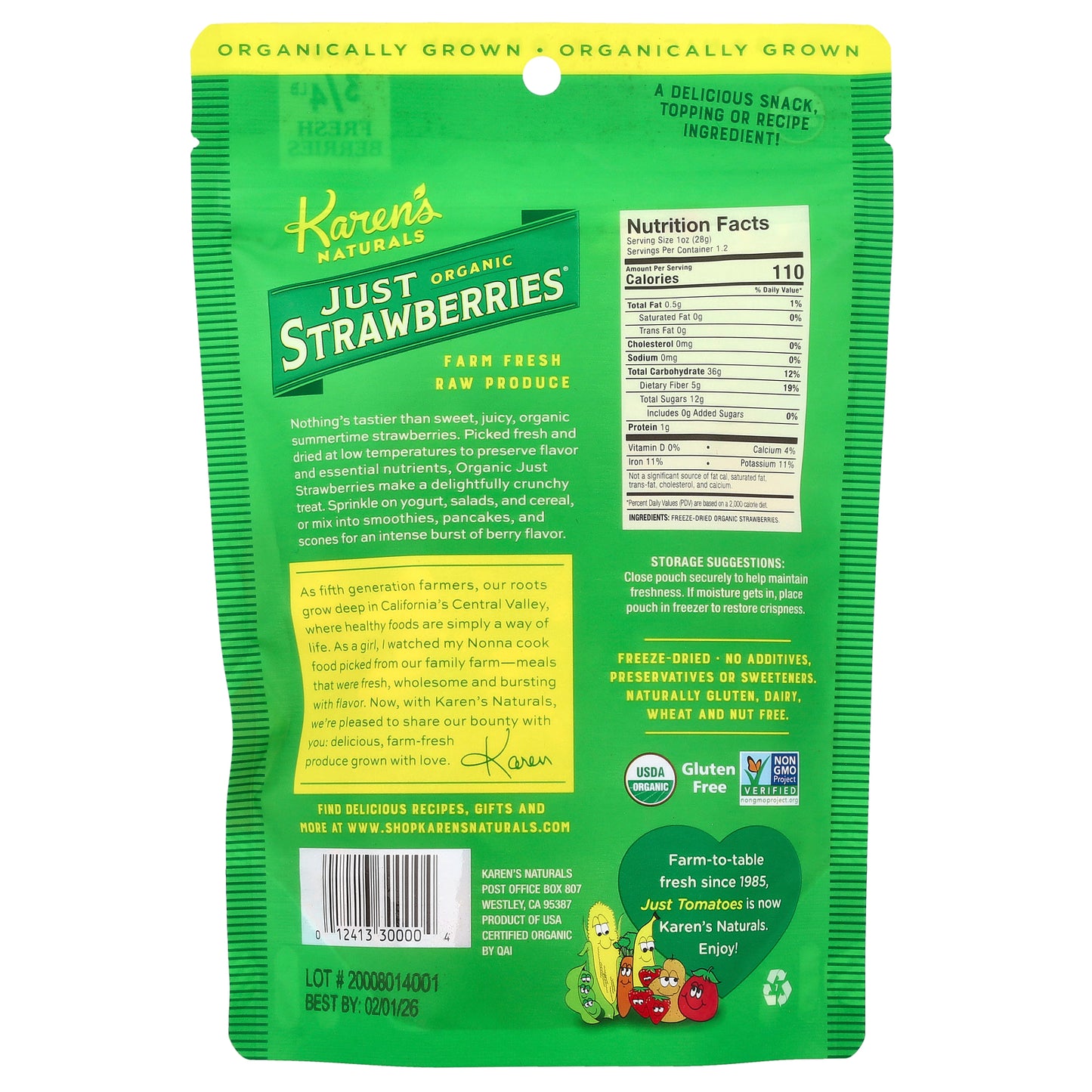 Karen's Naturals, Organic Just Strawberries, 1.2 oz (34 g)