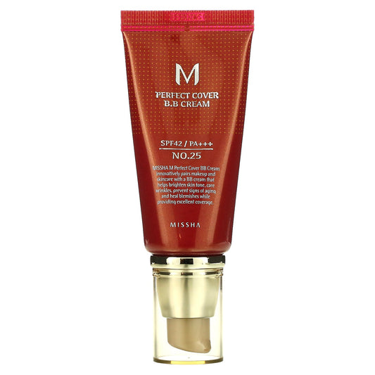 Missha, M Perfect Cover B.B Cream, SPF 42 PA+++, No. 25 Warm Beige, 1.7 oz (50 ml)