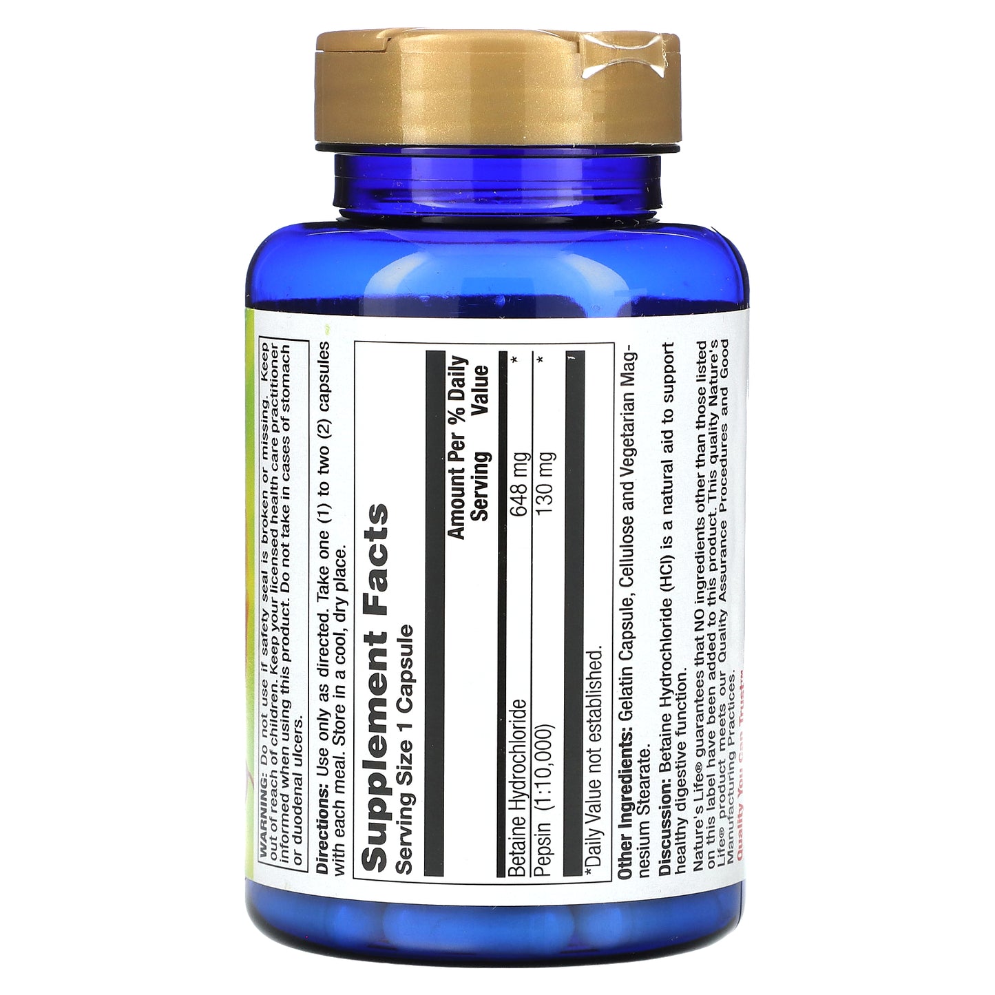 Nature's Life, Betaine Hcl, 648 mg, 100 Capsules