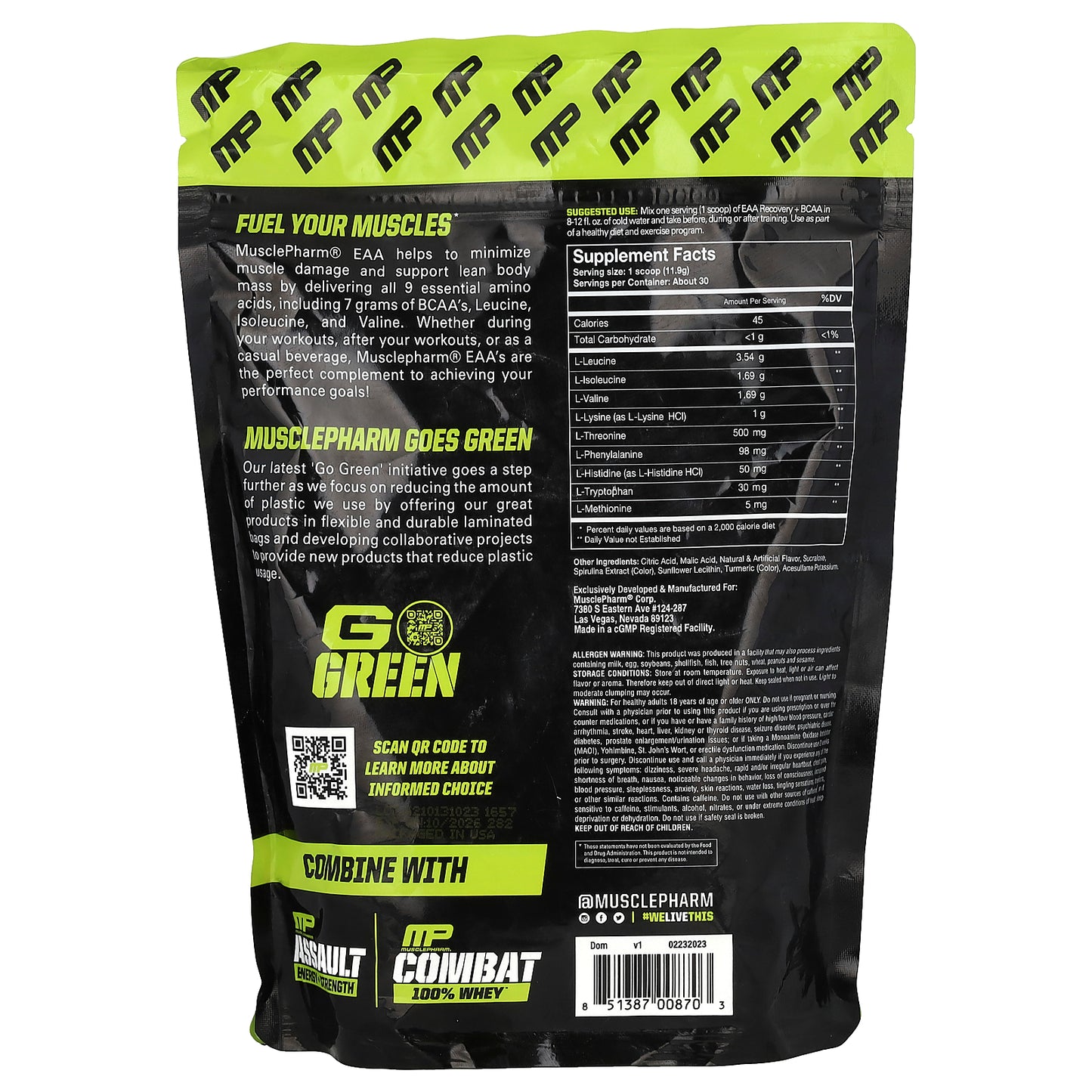 MusclePharm, EAA Recovery + BCAA, Sour Candy, 12.5 oz (355 g)