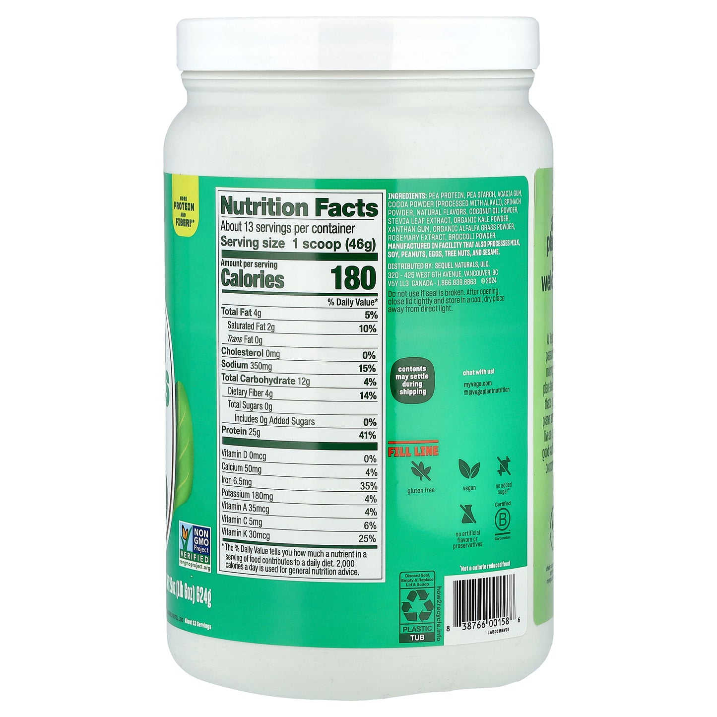 Vega, Original Protein + Greens, Creamy Chocolate, 1 lb 6 oz (624 g)