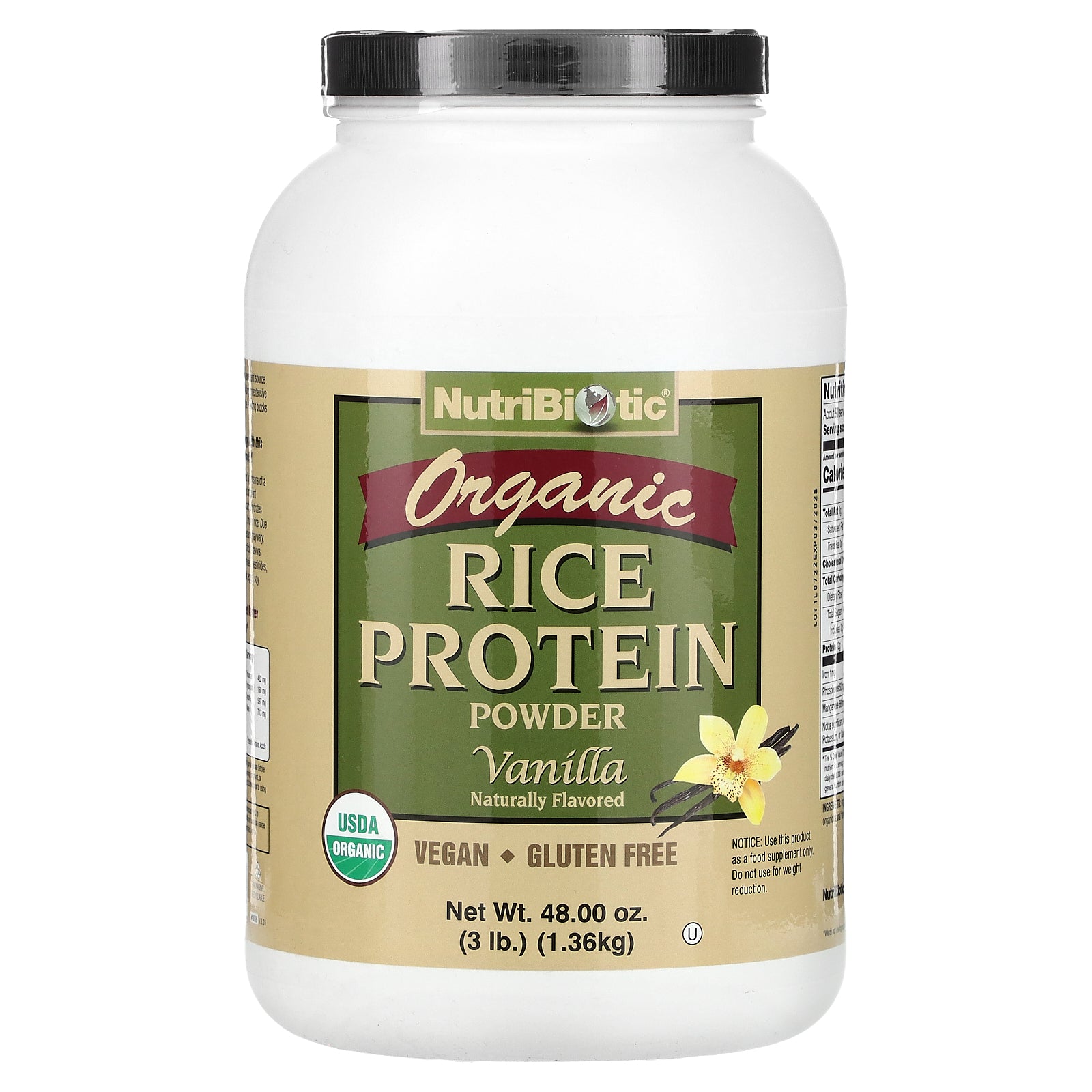 NutriBiotic, Organic Rice Protein Powder, Vanilla, 3 lb (1.36 kg)