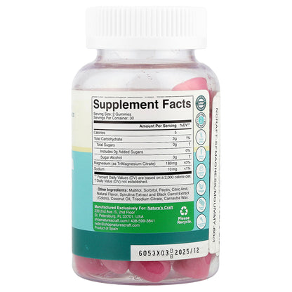 Nature's Craft, Magnesium Gummies, Sugar Free, Raspberry, 60 Gummies