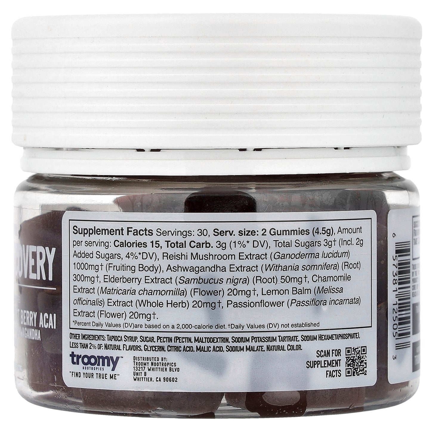 Troomy Nootropics, Recovery, Functional Mushrooms Gummies, Harvest Berry Acai, 60 Gummies