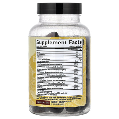 SMNutrition, 10 in 1 Mega Blend Mushroom Gummies, Raspberry, 60 Gummies