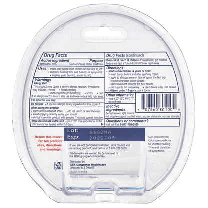 Abreva, Cold Sore/Fever Blister Treatment, 0.07 oz (2 g)