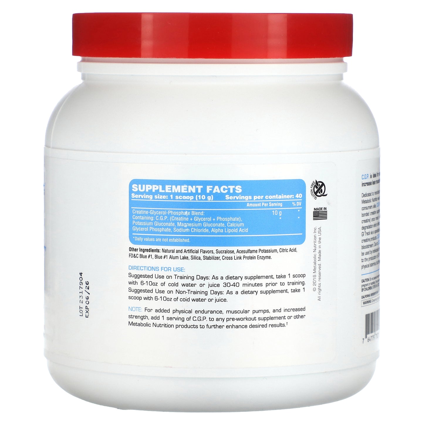 Metabolic Nutrition, C.G.P., Blue Raspberry, 400 g