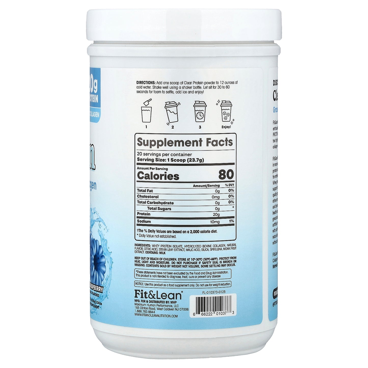 Fit & Lean, Clear Protein, Blue Raspberry, 1.04 lbs (474 g)