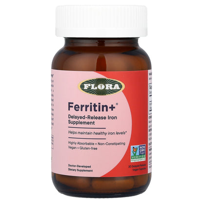 Flora, Ferritin +®, 30 Delayed-Release Vegan Capsules (20 mg  per Capsule)