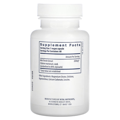 Vital Nutrients, Milk Thistle Extract, 250 mg, 60 Vegan Capsules