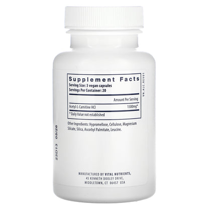 Vital Nutrients, Acetyl L-Carnitine, 500 mg, 60 Vegan Capsules