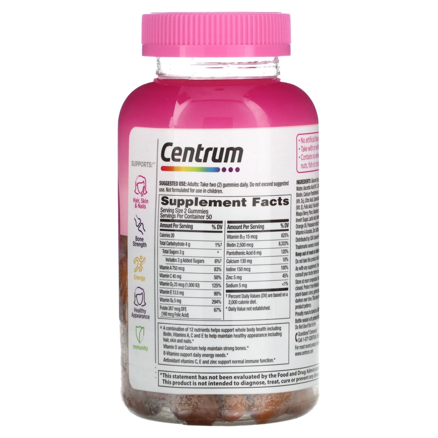 Centrum, Multi + Beauty Multigummies, Natural Cherry, Berry & Orange, 100 Gummies