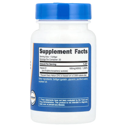 Nutricost, Vitamin E, 180 mg (400 IU), 30 Softgels