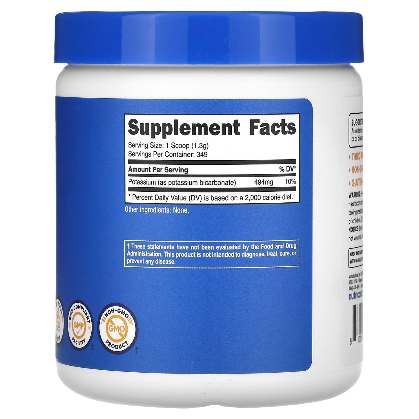 Nutricost, Potassium Bicarbonate, Unflavored, 16 oz (454 g)