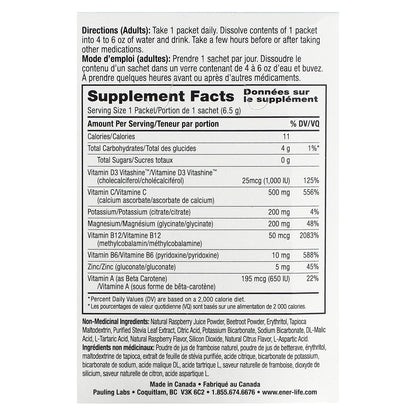 Ener-C, Ener-D, Vitamin D3, Hydrating Effervescent Drink Mix, Sugar Free, Raspberry, 1,000 mg, 24 Packets
