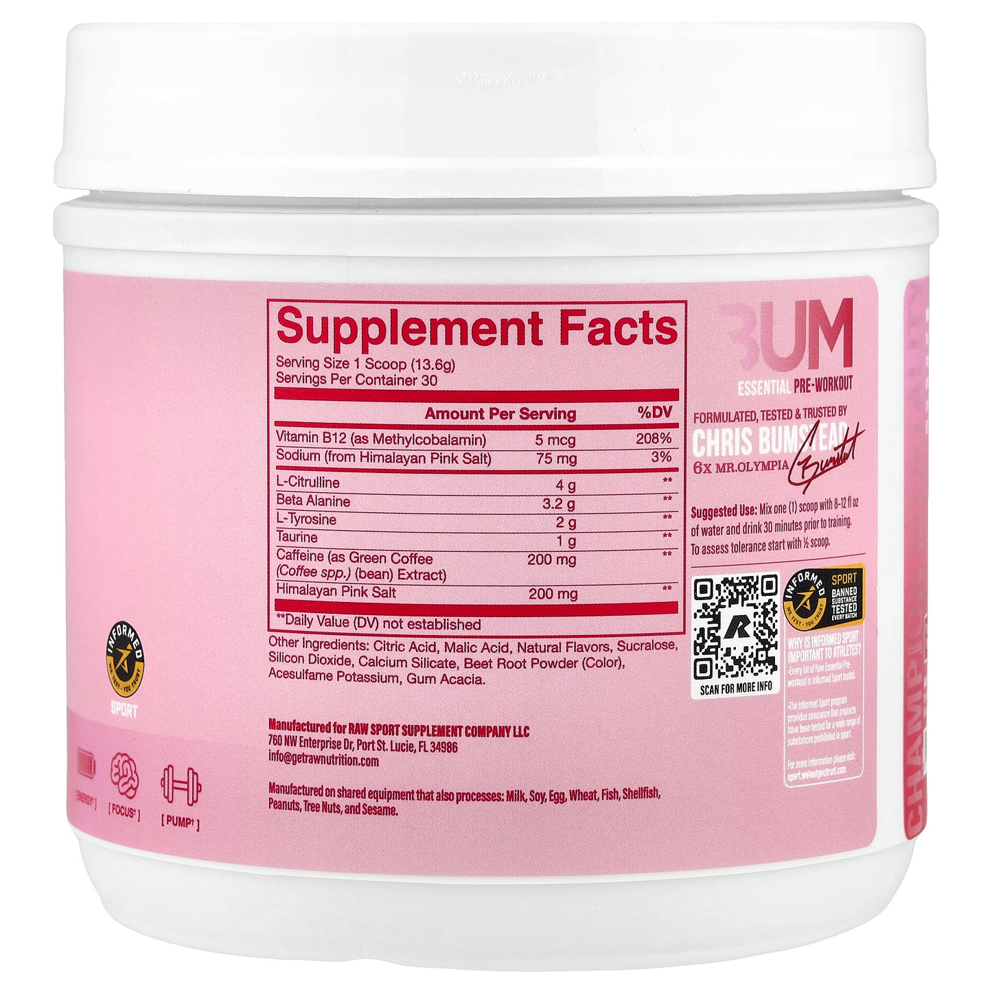 Raw Nutrition, Bum Essentials, Essential Pre-Workout, Raspberry Creamthickle, 14.39 oz (408 g)