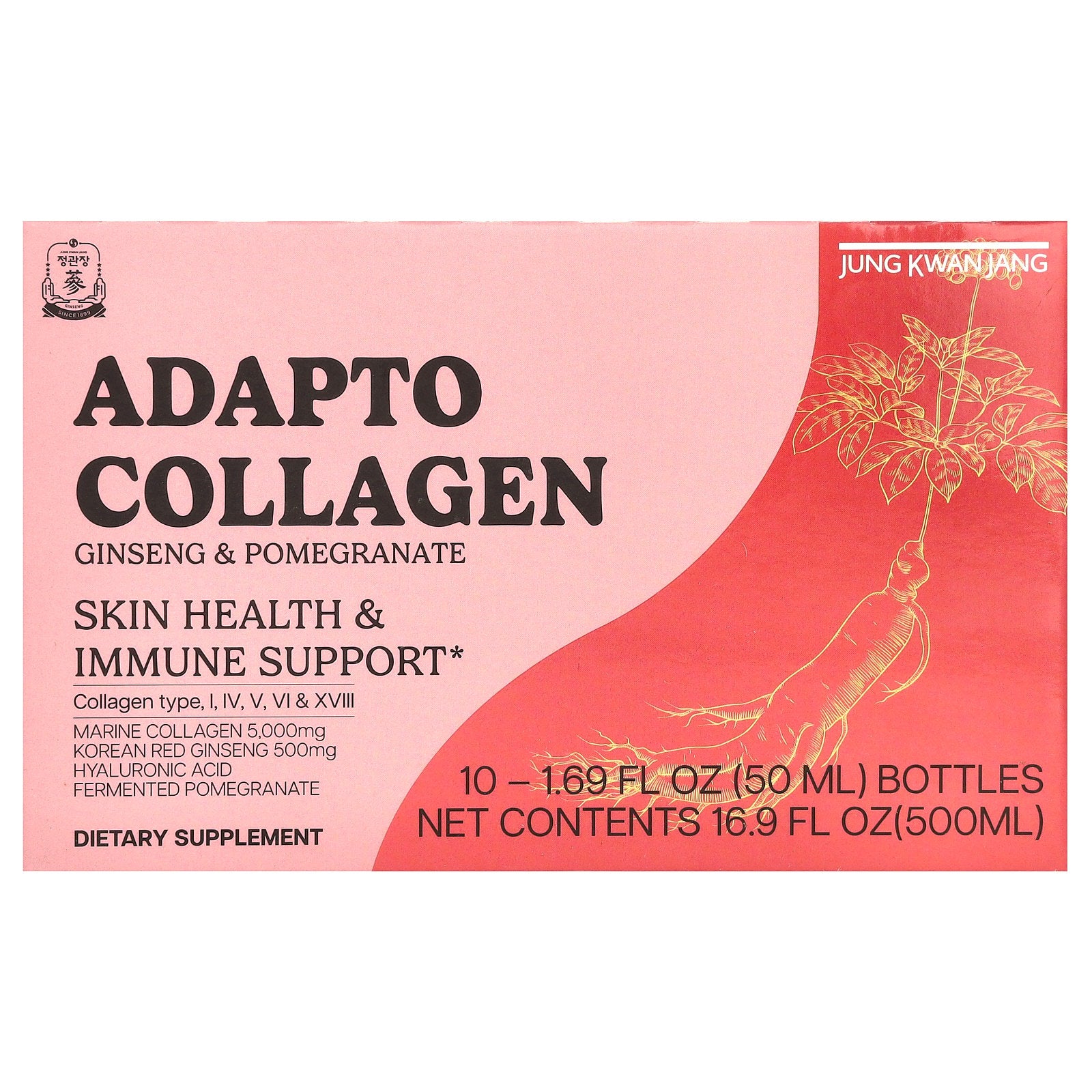 CheongKwanJang, Adapto Collagen, Ginseng & Pomegranate, 10 Bottles, 1.69 fl oz (50 ml) Each