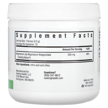 Seeking Health, Magnesium Glycinate Powder , 200 mg , 6.61 oz (187.5 g)