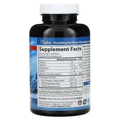 Carlson, Wild Norwegian, Elite Omega-3 Gems®, Natural Lemon, 90 Soft Gels