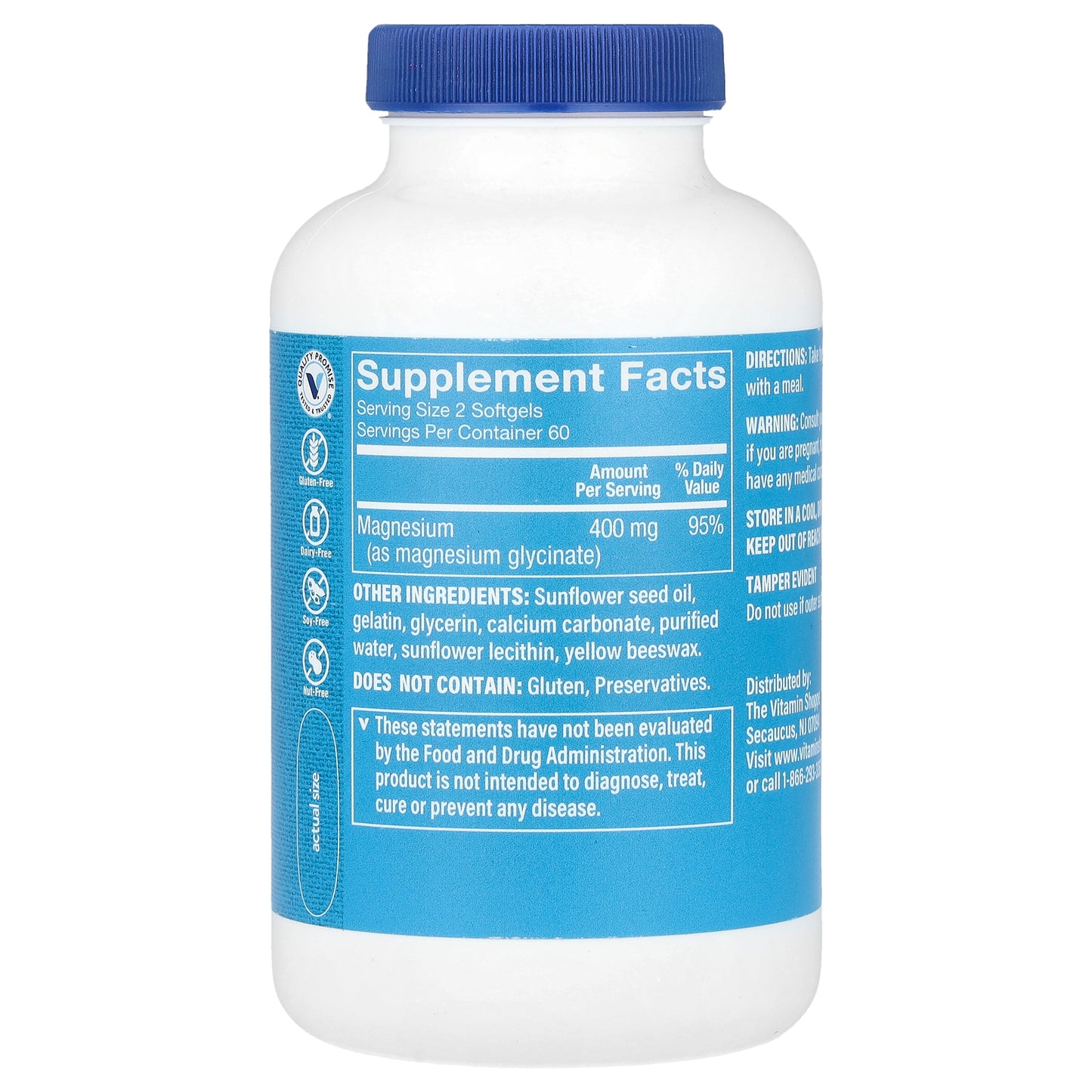 The Vitamin Shoppe, Magnesium Glycinate, 400 mg, 120 Softgel (200 mg per Softgel)