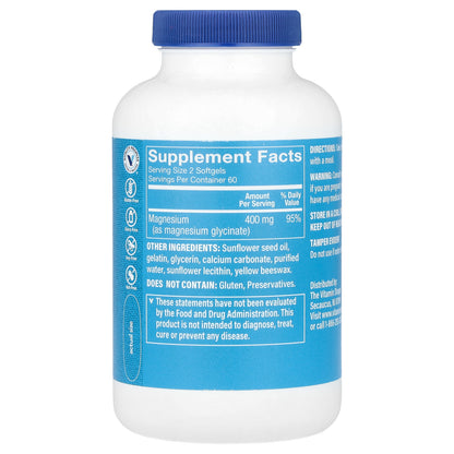 The Vitamin Shoppe, Magnesium Glycinate, 400 mg, 120 Softgel (200 mg per Softgel)