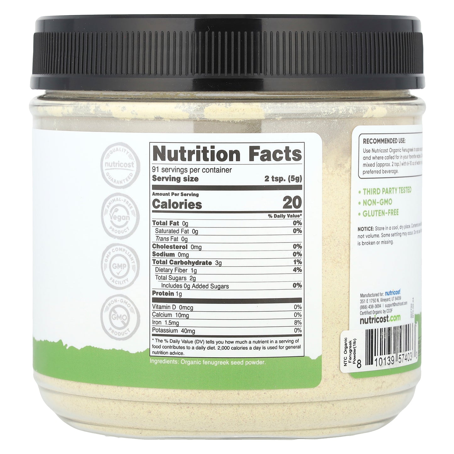 Nutricost, Pantry, Organic Fenugreek Powder, Unflavored , 16.2 oz (454 g)