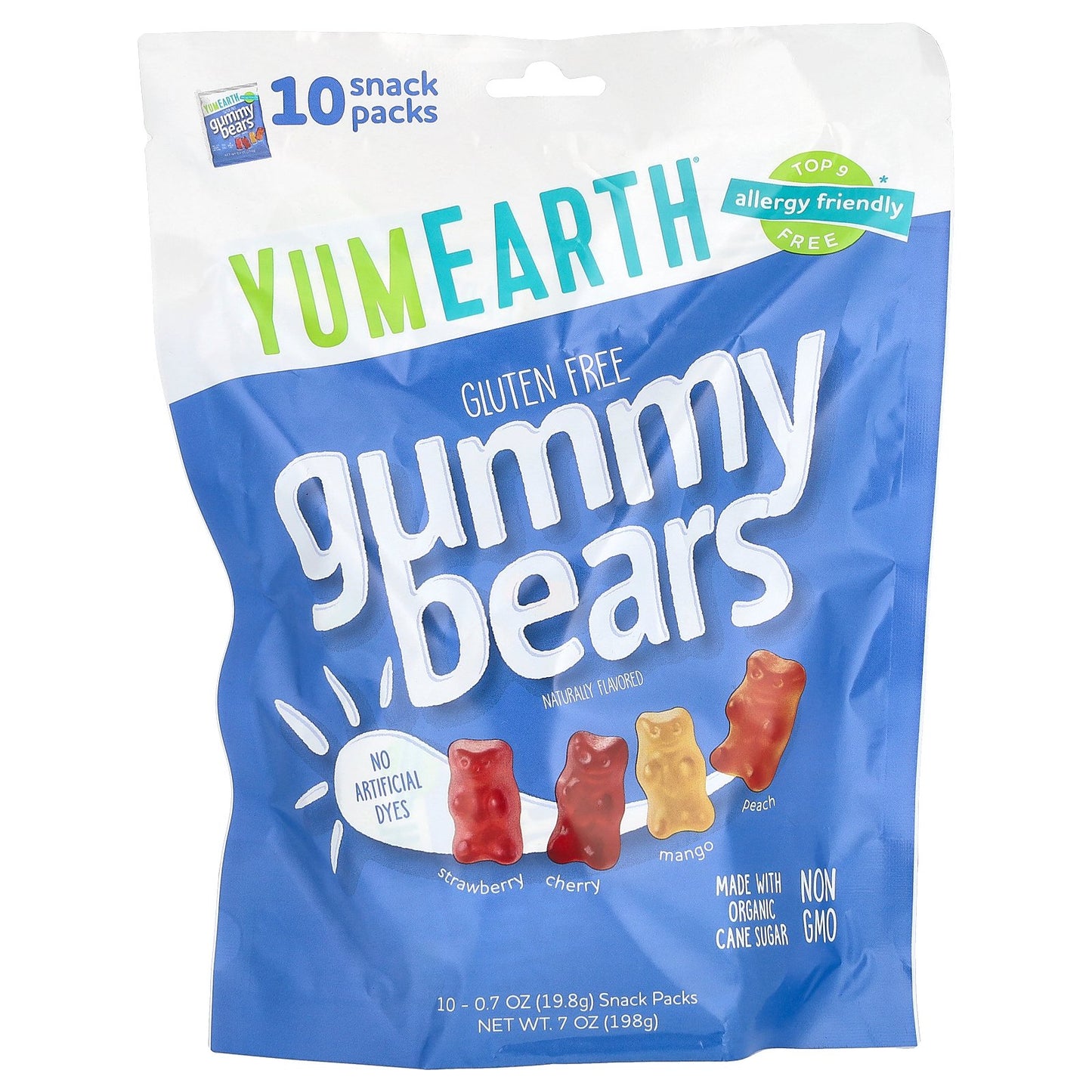 YumEarth, Gluten Free Gummy Bears, Strawberry, Cherry, Mango, Peach, 10 Snack Packs, 0.7 oz (198 g) Each