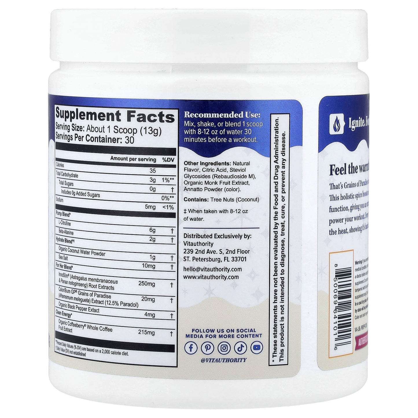 Vitauthority, Active, Vita Pre, Pre-Workout Hydration Powder, Paradise Punch, 13.5 oz (384 g)