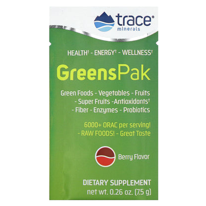 Trace Minerals ®, Greens Pak, Berry, 30 Packets,  0.26 oz (7.5 g) Each