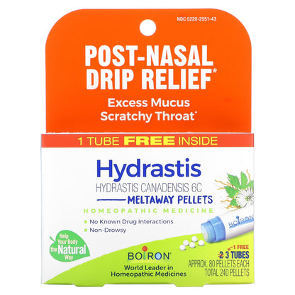 Boiron, Hydrastis Meltaway Pellets , 3 Tubes, 80 Pellets Each