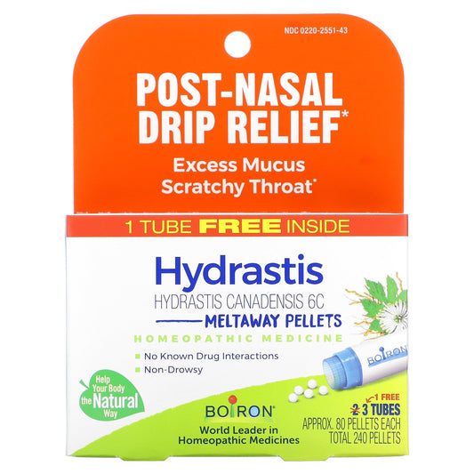 Boiron, Hydrastis Meltaway Pellets , 3 Tubes, 80 Pellets Each