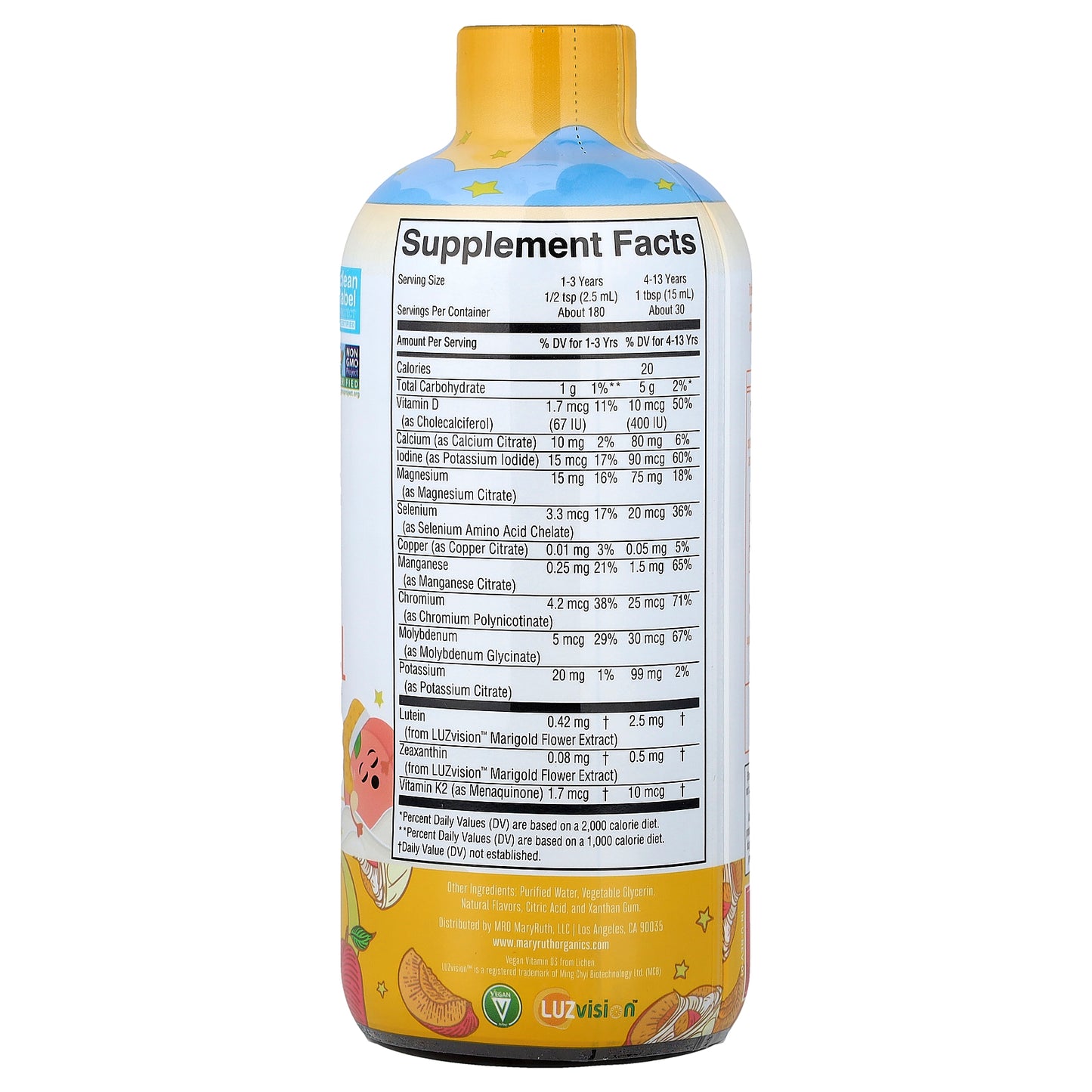 MaryRuth's, Kids, Nighttime Multivitamin With Lutein, Peaches & Cream, 15.22 fl oz (450 ml)
