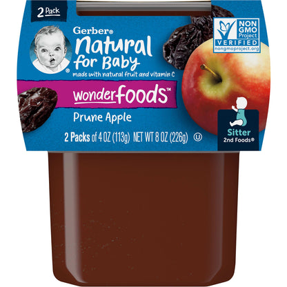 Gerber, Natural for Baby, Wonder Foods™, 2nd Foods®, Prune Apple, 2 Pack, 4 oz (113 g) Each