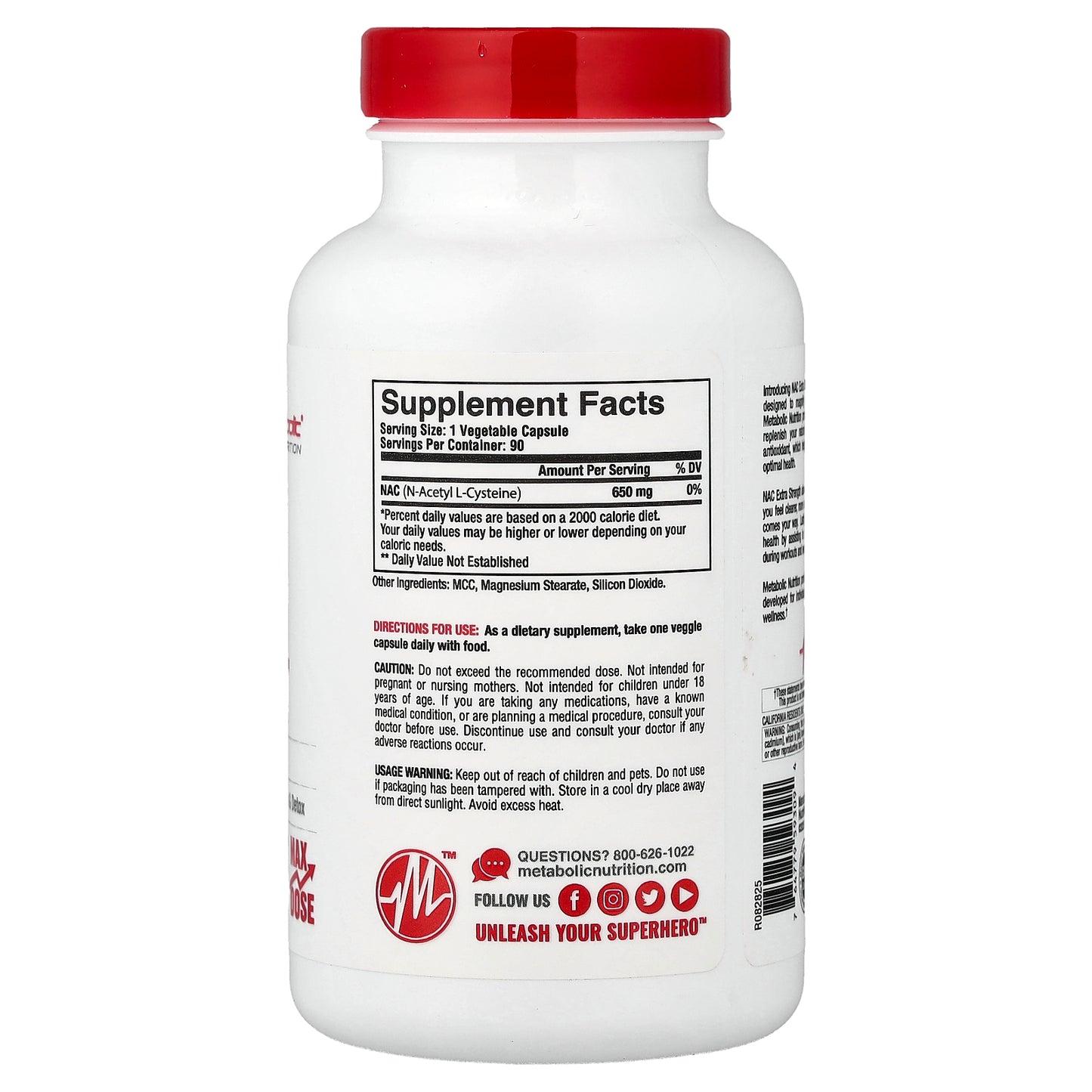 Metabolic Nutrition, NAC, 90 Capsules (650 mg per Capsule)